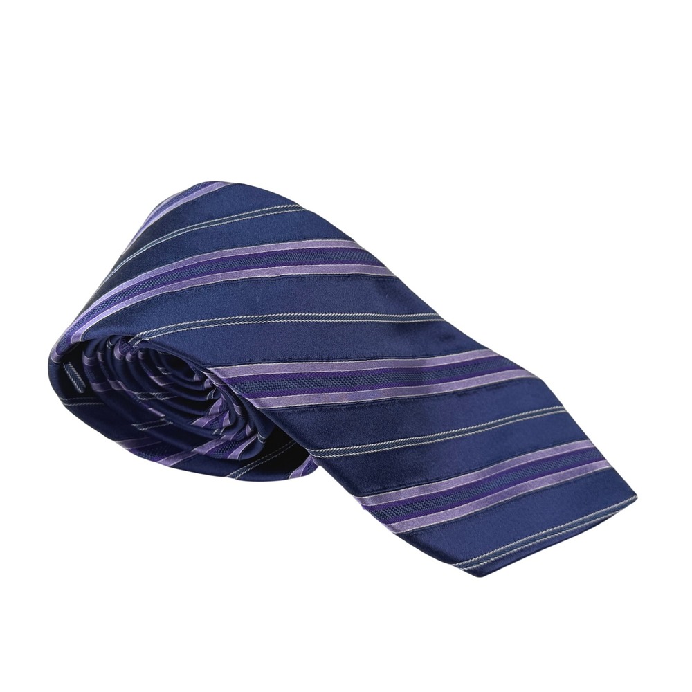 Brooks Brothers Mens Silk Tie Navy Blue Purple Striped Woven Italy USA Made